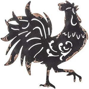 Metal Rooster Wall Decor - Black French Rooster for Kitchen Decor and Yard Art